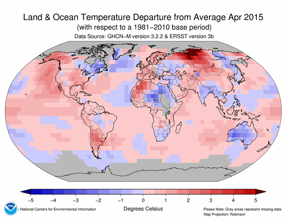 Global Climate Report April 2015 State Of The Climate