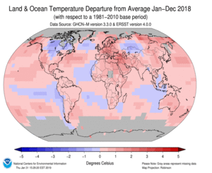 January-DecemberBlended Land and Sea Surface Temperature Anomalies in degrees Celsius