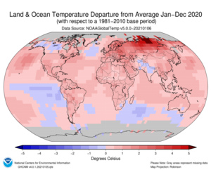 January–December Blended Land and Sea Surface Temperature Anomalies in degrees Celsius