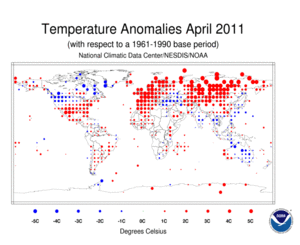 April Land Surface Temperature Anomalies in degree Celsius