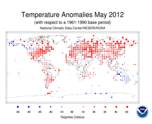May 2012 Land Surface Temperature Anomalies in degree Celsius