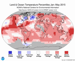 January–May Blended Land and Sea Surface Temperature Percentiles