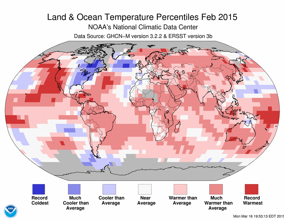 Global Climate Report February 2015 State Of The Climate