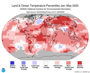 January–May Blended Land and Sea Surface Temperature Percentiles