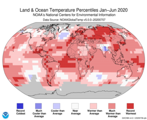 January–June Blended Land and Sea Surface Temperature Percentiles