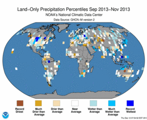 September 2012 - November 2013 Land-Only Precipitation Percentiles