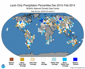 December 2013 - February 2014 Land-Only Precipitation Percentiles