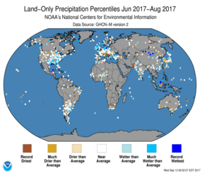June - August 2017 Land-Only Precipitation Percentiles