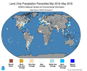 March - May 2018 Land-Only Precipitation Percentiles