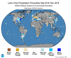September - November 2018 Land-Only Precipitation Percentiles
