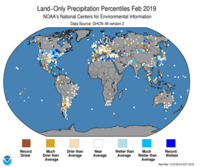 February Land-Only Precipitation Percentiles