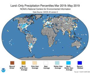 March - May 2019 Land-Only Precipitation Percentiles