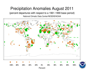 August 2011 Precipitation Anomalies by Percentage