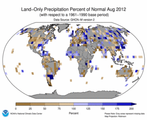 August 2012 Land-Only Precipitation Percent of Normal