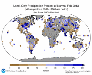February 2013 Land-Only Precipitation Percent of Normal