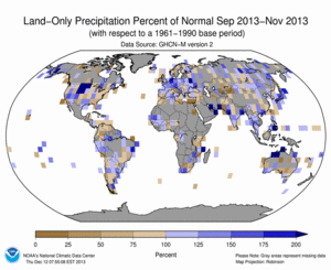 September - November 2013 Land-Only Precipitation Percent of Normal