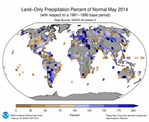 May 2014 Land-Only Precipitation Percent of Normal