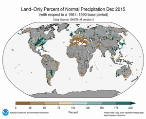 December 2015 Land-Only Precipitation Percent of Normal