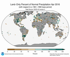 April 2016 Land-Only Precipitation Percent of Normal