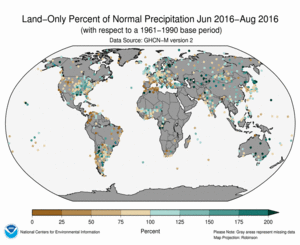 June - August 2016 Land-Only Precipitation Percent of Normal