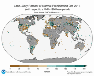 October 2016 Land-Only Precipitation Percent of Normal