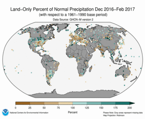 December - February 2017 Land-Only Precipitation Percent of Normal