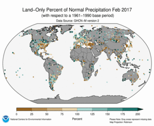 February 2017 Land-Only Precipitation Percent of Normal