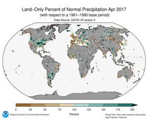 April 2017 Land-Only Precipitation Percent of Normal