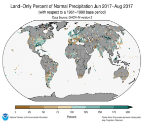 June - August 2017 Land-Only Precipitation Percent of Normal