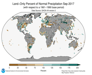 September 2017 Land-Only Precipitation Percent of Normal