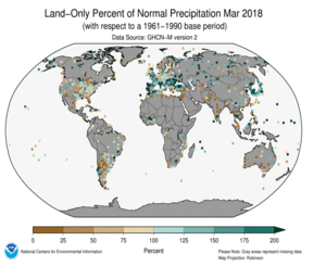 March 2018 Land-Only Precipitation Percent of Normal