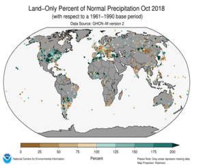 October 2018 Land-Only Precipitation Percent of Normal