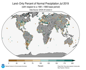 July 2019 Land-Only Precipitation Percent of Normal