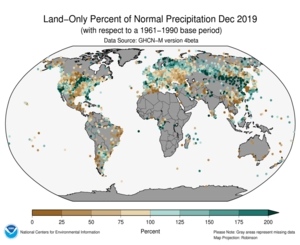 December 2019 Land-Only Precipitation Percent of Normal