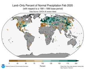 February 2020 Land-Only Precipitation Percent of Normal