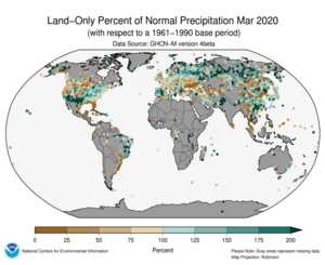 March 2020 Land-Only Precipitation Percent of Normal