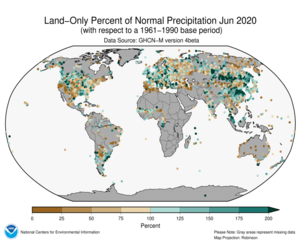 June 2020 Land-Only Precipitation Percent of Normal