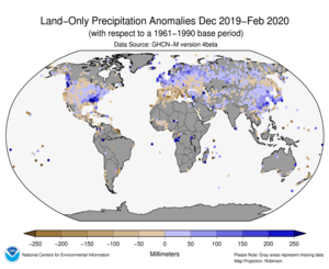 December-February Land-Only Precipitation Anomalies