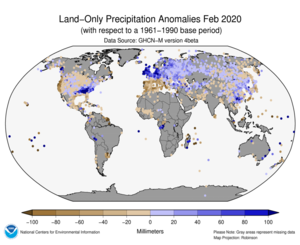 February Land-Only Precipitation Anomalies