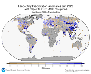 June Land-Only Precipitation Anomalies