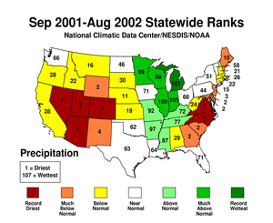 Map of Statewide Precipitation Ranks, September 2001-August 2002