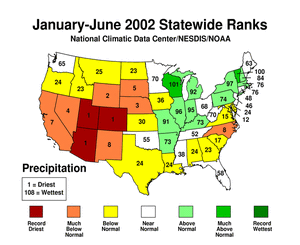 Click here for map showing Statewide Precipitation Ranks for January-June 2002