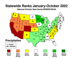Statewide Precipitation Ranks for January-October 2002
