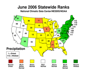 Map showing June State Precipitation Ranks
