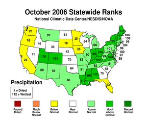 Map showing October State Precipitation Ranks