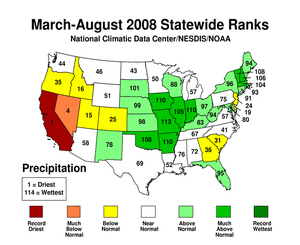 March-August 2008 statewide precipitation ranks