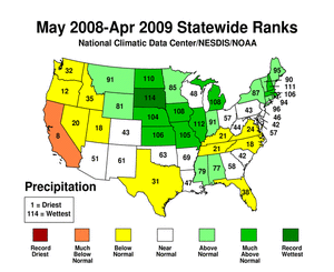 May 2008-April 2009 statewide precipitation ranks