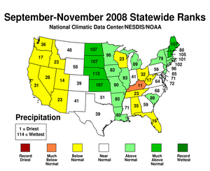 Statewide precipitation ranks, September-November 2008