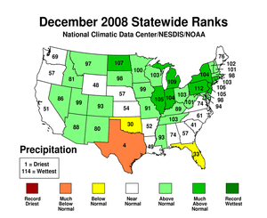December 2008 statewide precipitation ranks