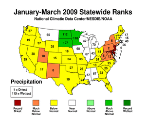 January-March 2009 statewide precipitation ranks